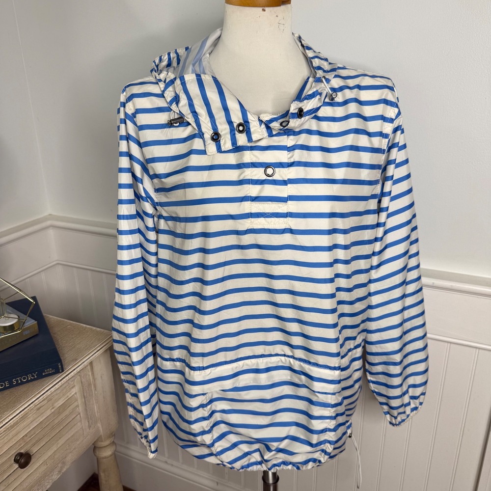 J.Crew Womens Blue White Striped Hooded Pullover Windbreaker Jacket Size M